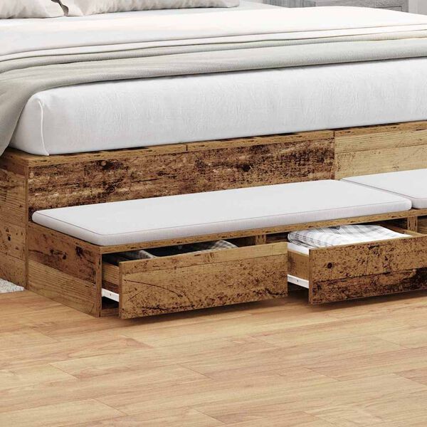 vidaXL Bed Drawers Old Wood 200 x 36.5 x 16.5 cm Engineered Wood