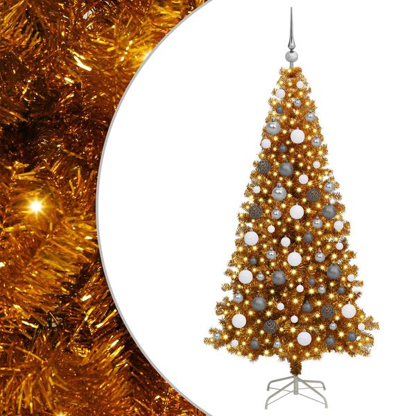 vidaXL Christmas Tree with 300 LEDs with Stand Gold 180 cm PET