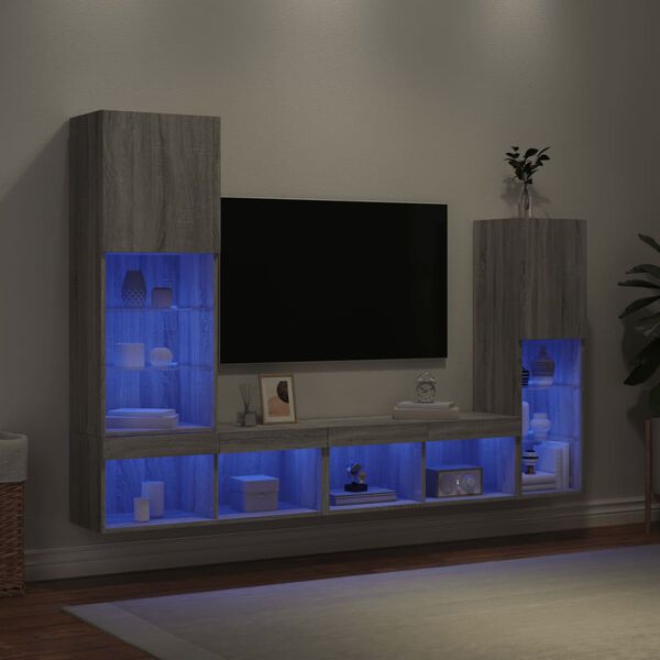 vidaXL 4 Piece TV Wall Units with LED Grey Sonoma Engineered Wood