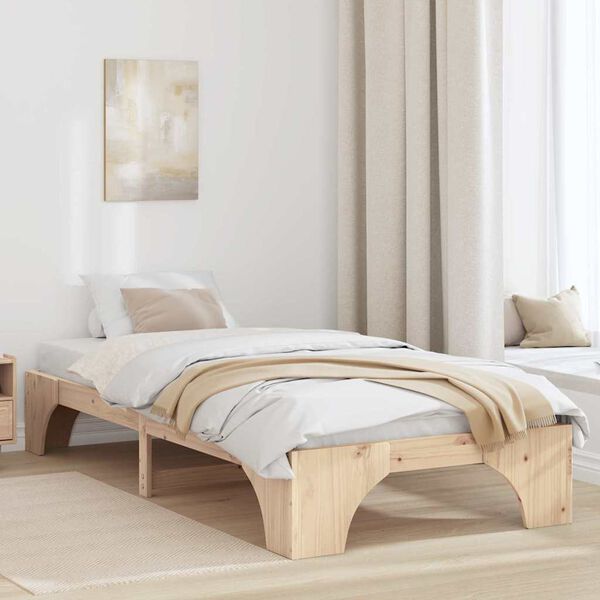 vidaXL Bed Frame Natural 90 x 200 cm Solid Pine Wood