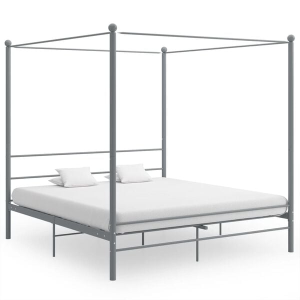 vidaXL Canopy Bed Frame without Mattress Grey Metal 180x200 cm Super King