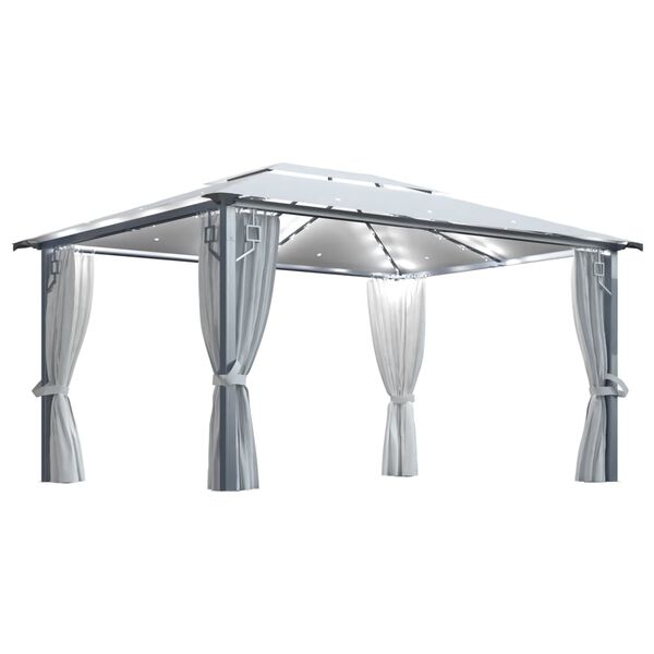 vidaXL Gazebo with Curtain&LED String Lights 4x3 m Cream Aluminium