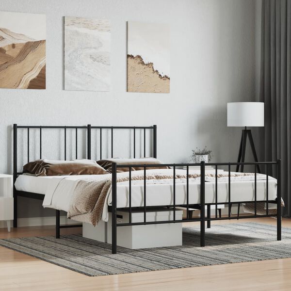 vidaXL Metal Bed Frame without Mattress with Footboard Black 140x200cm