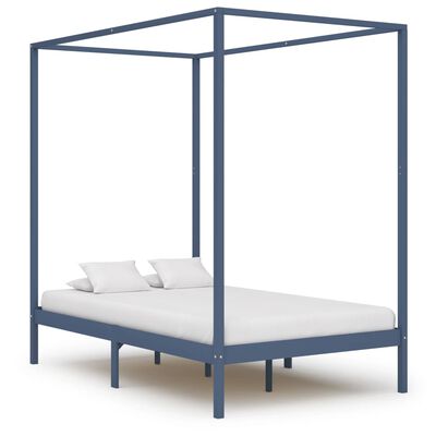 vidaXL Canopy Bed Frame Grey Solid Pine Wood 140x200 cm