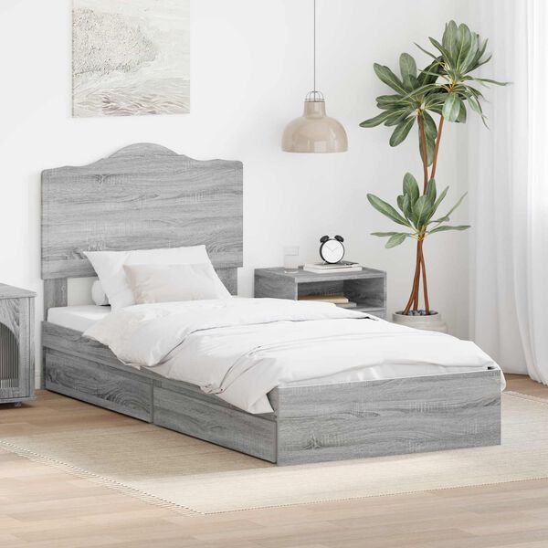 vidaXL Storage Bed Grey Sonoma 100 x 200 cm Engineered Wood