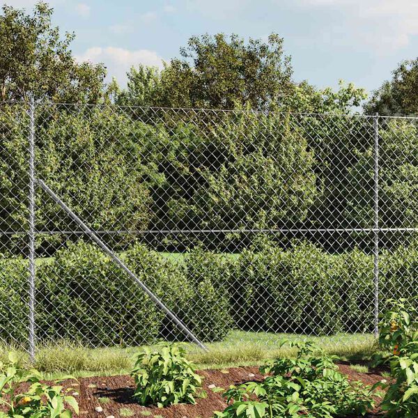vidaXL Chain Link Fence with Spike Anchors Silver 1.6x10 m