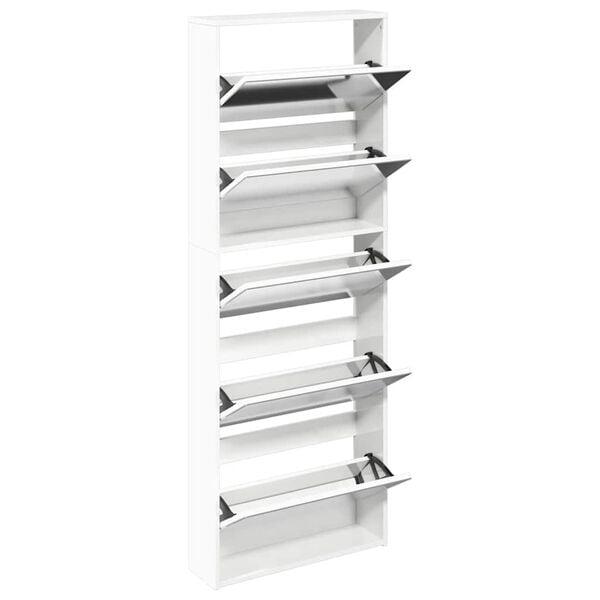 vidaXL Shoe Cabinet with Mirror 5-Layer High Gloss White 63x17x169.5 cm