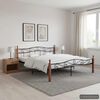 vidaXL Bed Frame without Mattress Black Metal&Solid Oak Wood 200x200 cm
