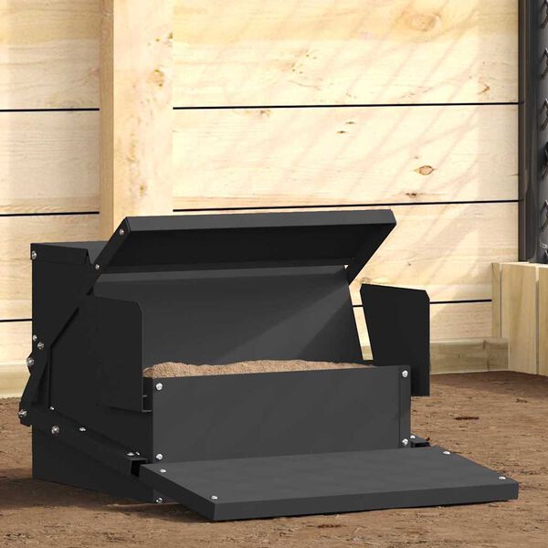 vidaXL Chicken Treadle Feeder Black 50 x 40 x 29 cm Cold-Rolled Steel