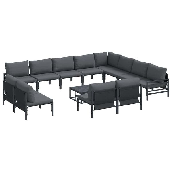 vidaXL Garden Sofa Set with Cushion 13 pcs Black Steel
