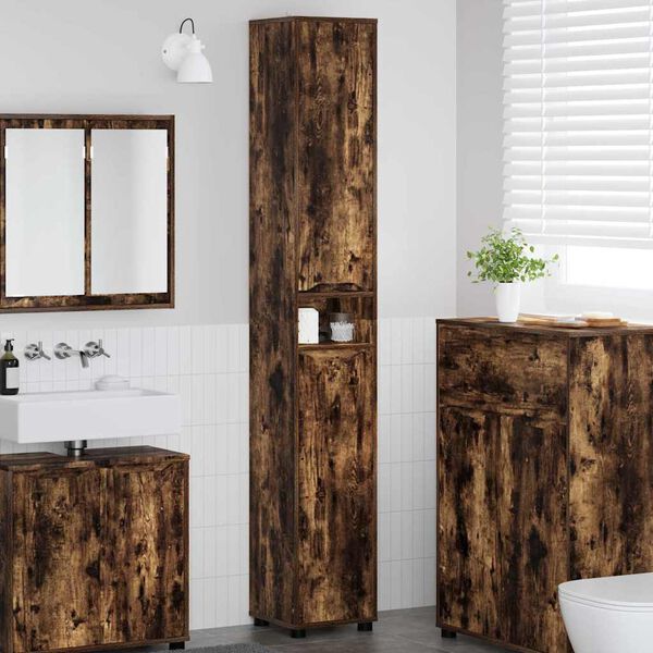 vidaXL Bathroom Cabinet Smoked Oak 30.5 x 30 x 195 cm Engineered Wood