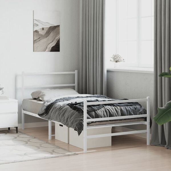 vidaXL Metal Bed Frame without Mattress with Footboard&nbsp;White 100x190cm