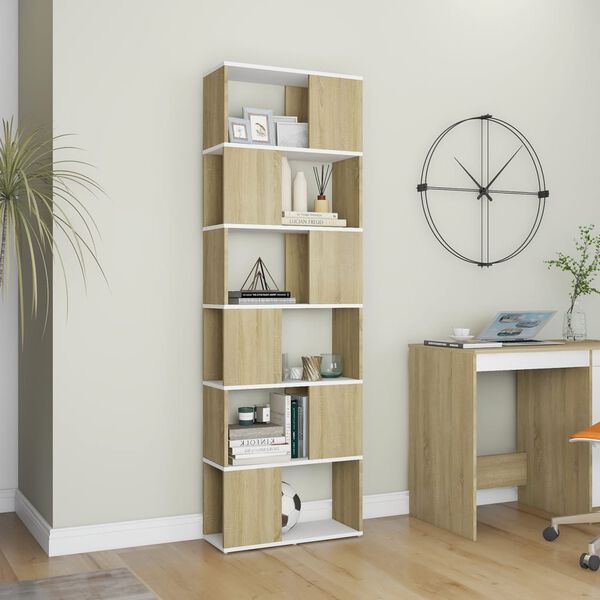 vidaXL Book Cabinet Room Divider White and Sonoma Oak 60x24x186 cm