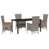 vidaXL Garden Dining Set with Cushion 5 pcs Grey Poly Rattan