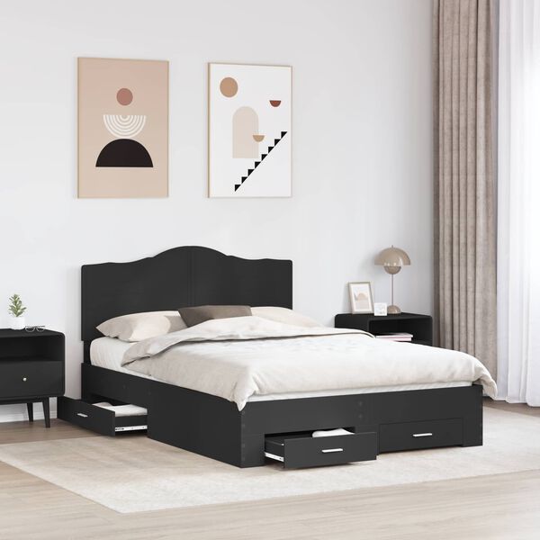 vidaXL Bed Frame with Headboard Black 150 x 200 cm Engineered Wood