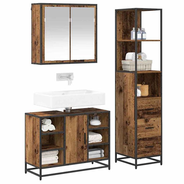 vidaXL Bathroom Furniture Set with Door 3 pcs Old Wood Engineered Wood