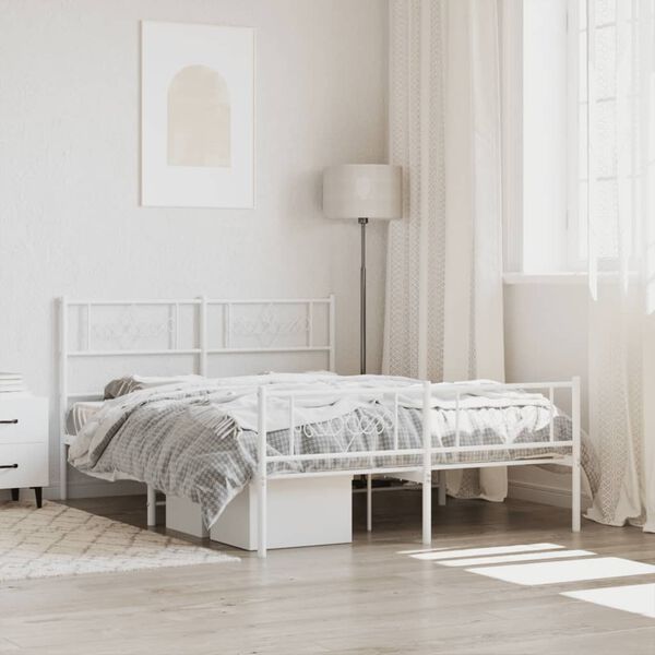 vidaXL Metal Bed Frame without Mattress with Footboard White 120x190cm