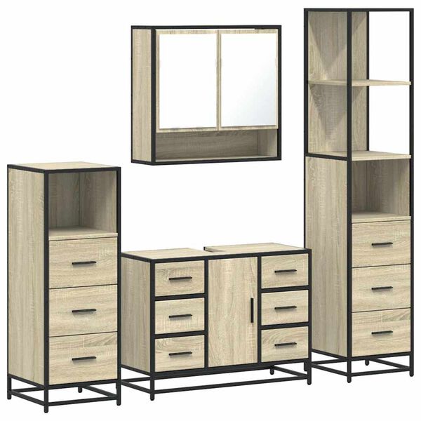 vidaXL 4&nbsp;Piece Bathroom Furniture Set&nbsp;Sonoma Oak Engineered Wood