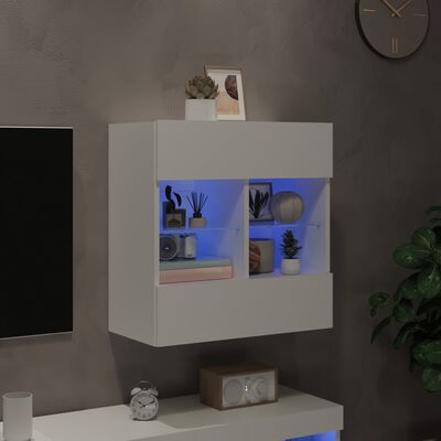 vidaXL TV Wall Cabinet with LED Lights White 58.5x30x60.5 cm
