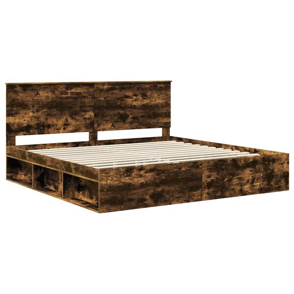 vidaXL Bed Frame Smoked Oak 200 x 200 cm Solid Pine Wood