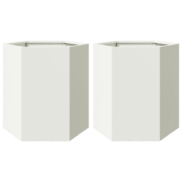 vidaXL Garden Planter 2 pcs White Hexagon 46x40x45 cm Steel