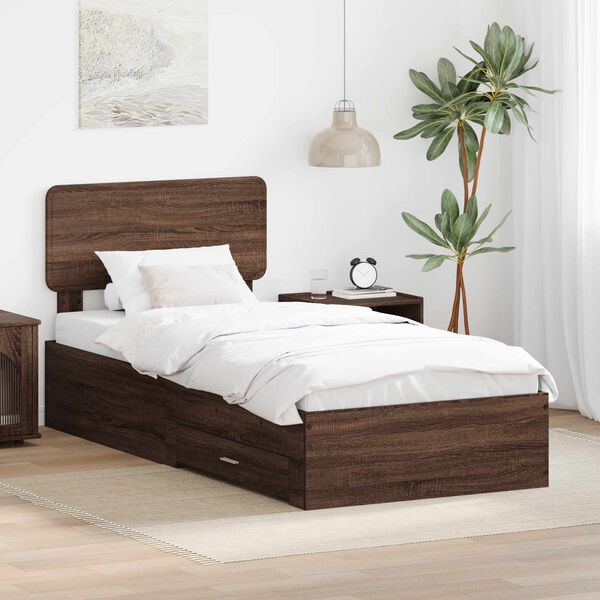 vidaXL Bed Frame with Headboard Brown Oak 100 x 200 cm Engineered Wood