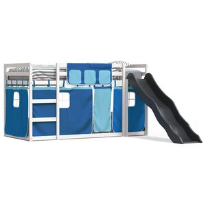 vidaXL Bunk Bed without Mattress with Slide and Curtains Blue 90x200cm