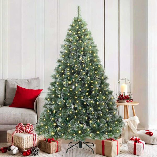 vidaXL Artificial Christmas Tree with 300 LEDs Green 180 cm PE and PVC