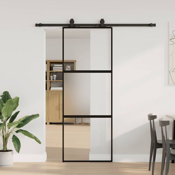 vidaXL Sliding Door with Hardware Set Black 76x205 cm Tempered Glass