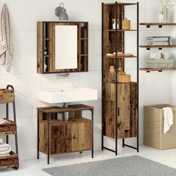 vidaXL Bathroom Furniture Set with Door 3 pcs Old Wood Engineered Wood