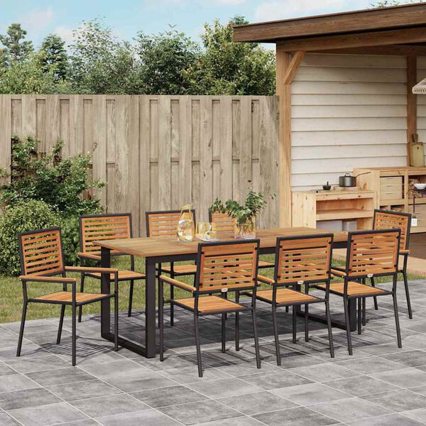 vidaXL Garden Dining Set 9 pcs Black Solid Acacia Wood