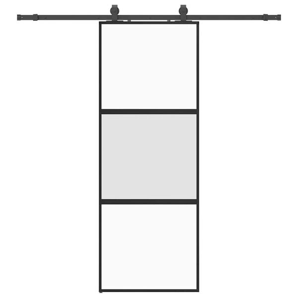 vidaXL Sliding Door with Hardware Set Black 76x205 cm Tempered Glass