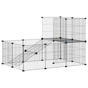 vidaXL 20-Panel Pet Cage with Door Black 105x70x70 cm Steel