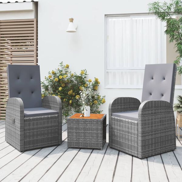 vidaXL 3 Piece Garden Lounge Set Grey Poly Rattan&Solid Wood Acacia