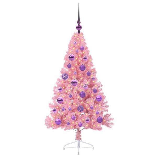 vidaXL Artificial Pre-lit Christmas Tree with 150 LEDs Pink 120 cm PVC