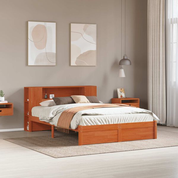 vidaXL Bed Frame with Storage Headboard Wax Brown 140 x 190 cm