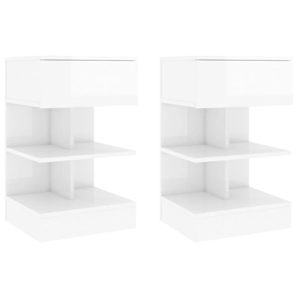 vidaXL Bedside Cabinets 2 pcs High Gloss White 40x35x65 cm