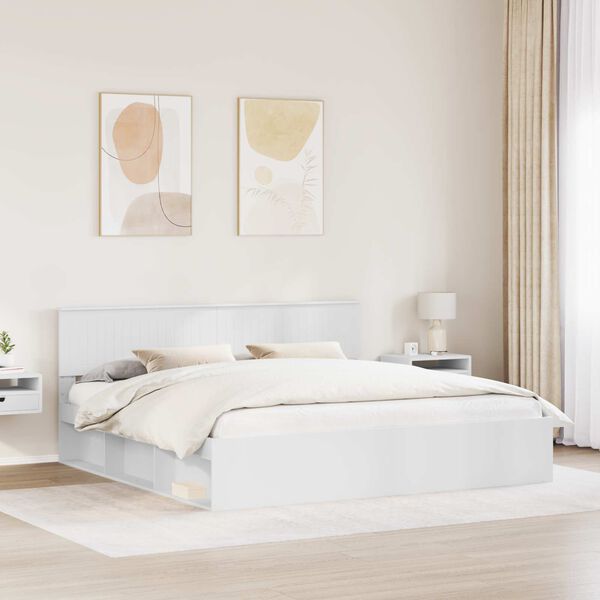 vidaXL Bed Frame with Headboard White 200 x 200 cm Solid Pine Wood