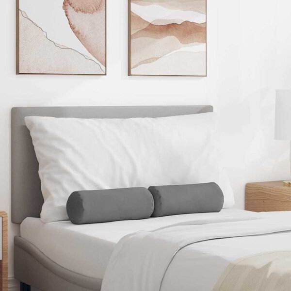 vidaXL Bolster Pillows 2 pcs Dark Grey Ø 15 x 40 cm Microfibre Fabric