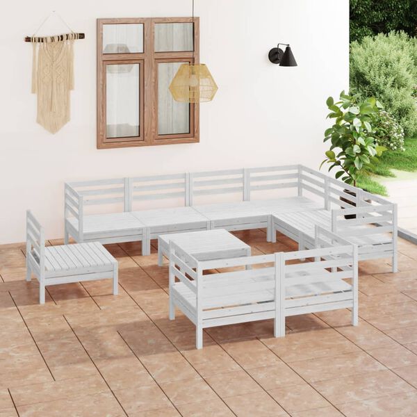 vidaXL 10 Piece Garden Lounge Set Solid Wood Pine White