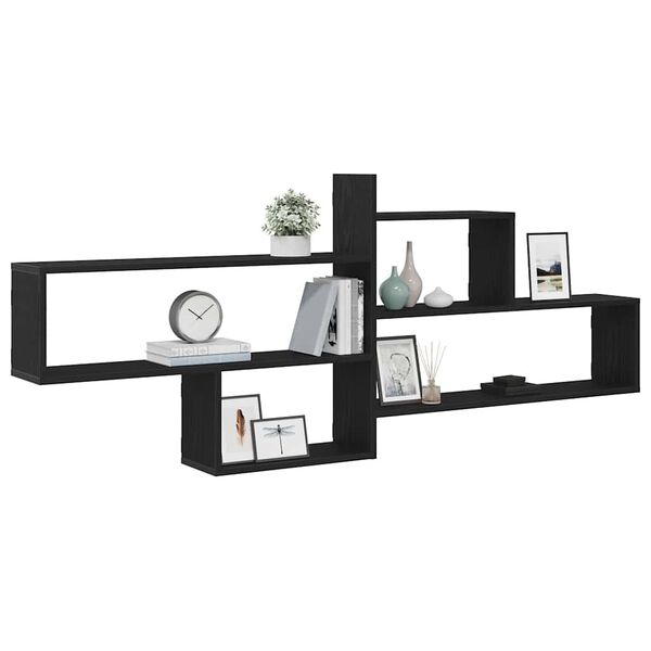 vidaXL Wall Shelf Black Oak 167.5x18x68 cm Engineered Wood