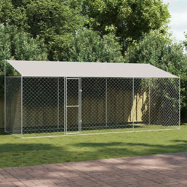 vidaXL Dog Cage with Roof Silver 600 x 200 x 258 cm Steel and PE