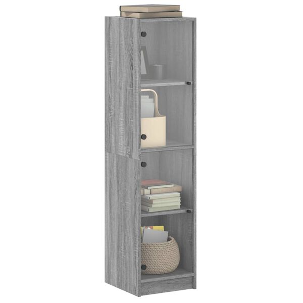vidaXL Highboard with Glass Doors Grey Sonoma 35x37x142 cm
