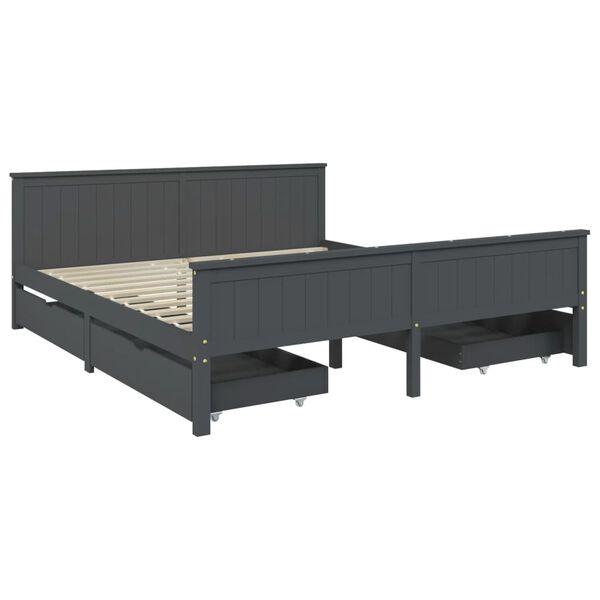 vidaXL Bed Frame without Mattress Dark Grey Solid Wood Pine 180x200 cm Super King (322207+2x321990)