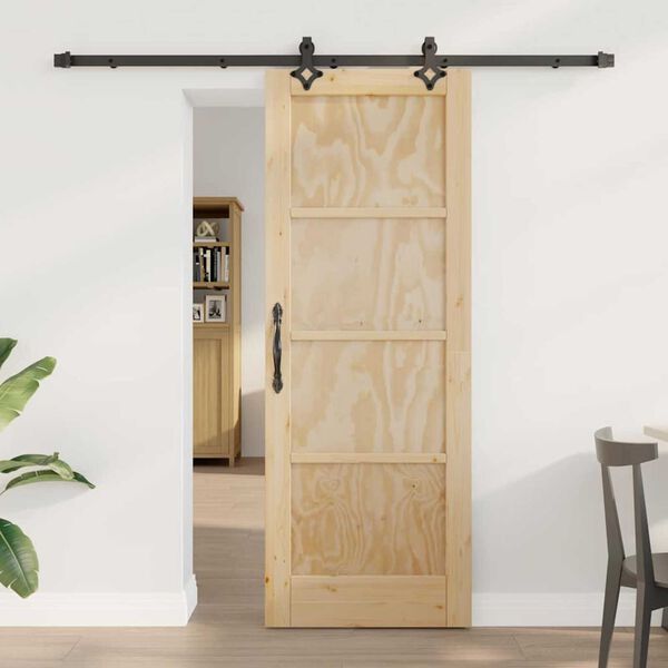 vidaXL Sliding Door Natural and Black 73.5 x 198.5 cm Solid Pine Wood