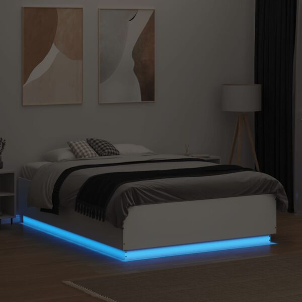 vidaXL Bed Frame with LED without Mattress White 140x190 cm