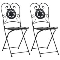 vidaXL Bistro Chairs Foldable 2 pcs Black and White Ceramic