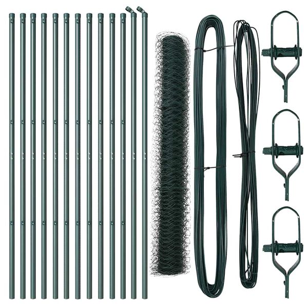 vidaXL Fence Post Green 25 x 1.4 m (50 mm mesh) Steel and PVC