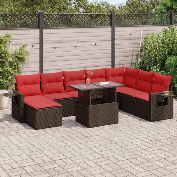 vidaXL 9 Piece Garden Sofa Set with Cushions Brown Poly Rattan Acacia