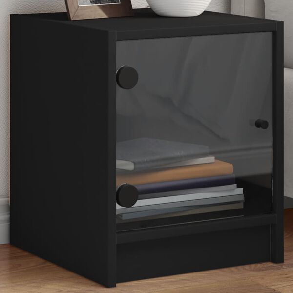 vidaXL Bedside Cabinet with Glass Door Black 35x37x42 cm